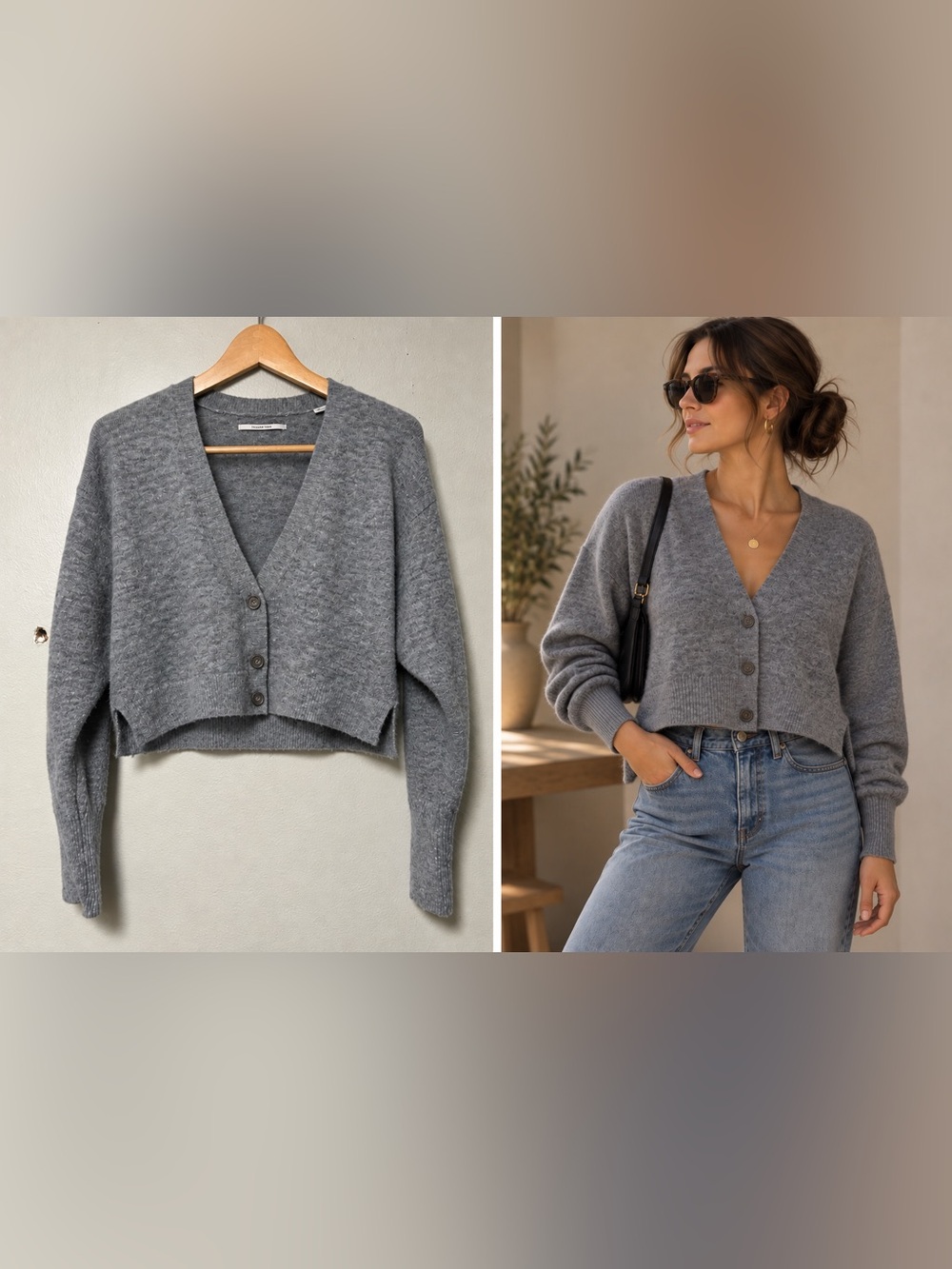 All Saints Sweater Cropped  Gray Cardigan  Italian Yarn Small